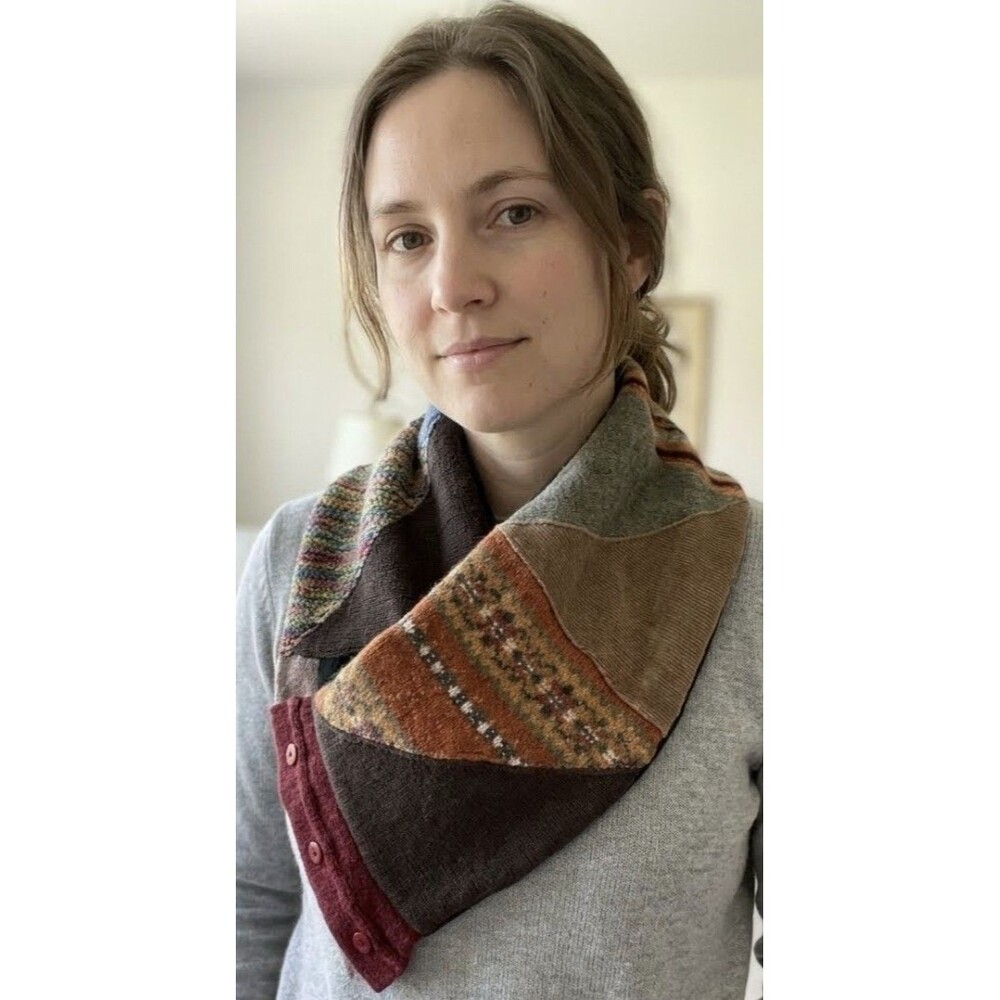 Baabaazuzu Scarf Womens Wool Patchwork Winter Button Fleece Multicolor Folk Art